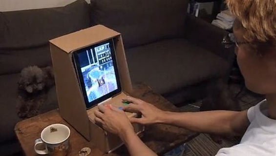 iPad arcade cabinet built out of cardboard